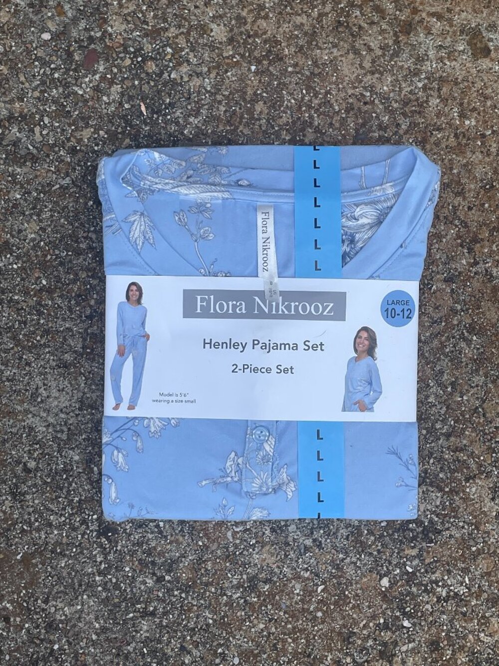 Sz L Blue Floral Henley Pajama Set - Flora Nikrooz